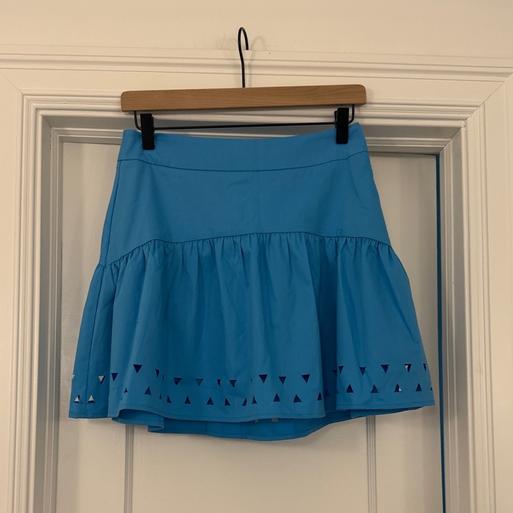 Bright Blue Tiered Skater Skirt with Laser-Cut Hem NWOT